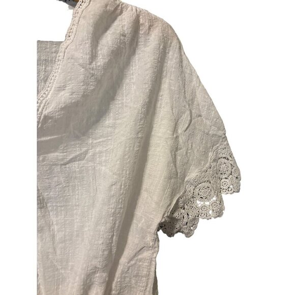 Max Studio Short Sleeve Blouse White Eyelet Lace Tie Front Cotton Blend LRG? - Picture 4 of 8